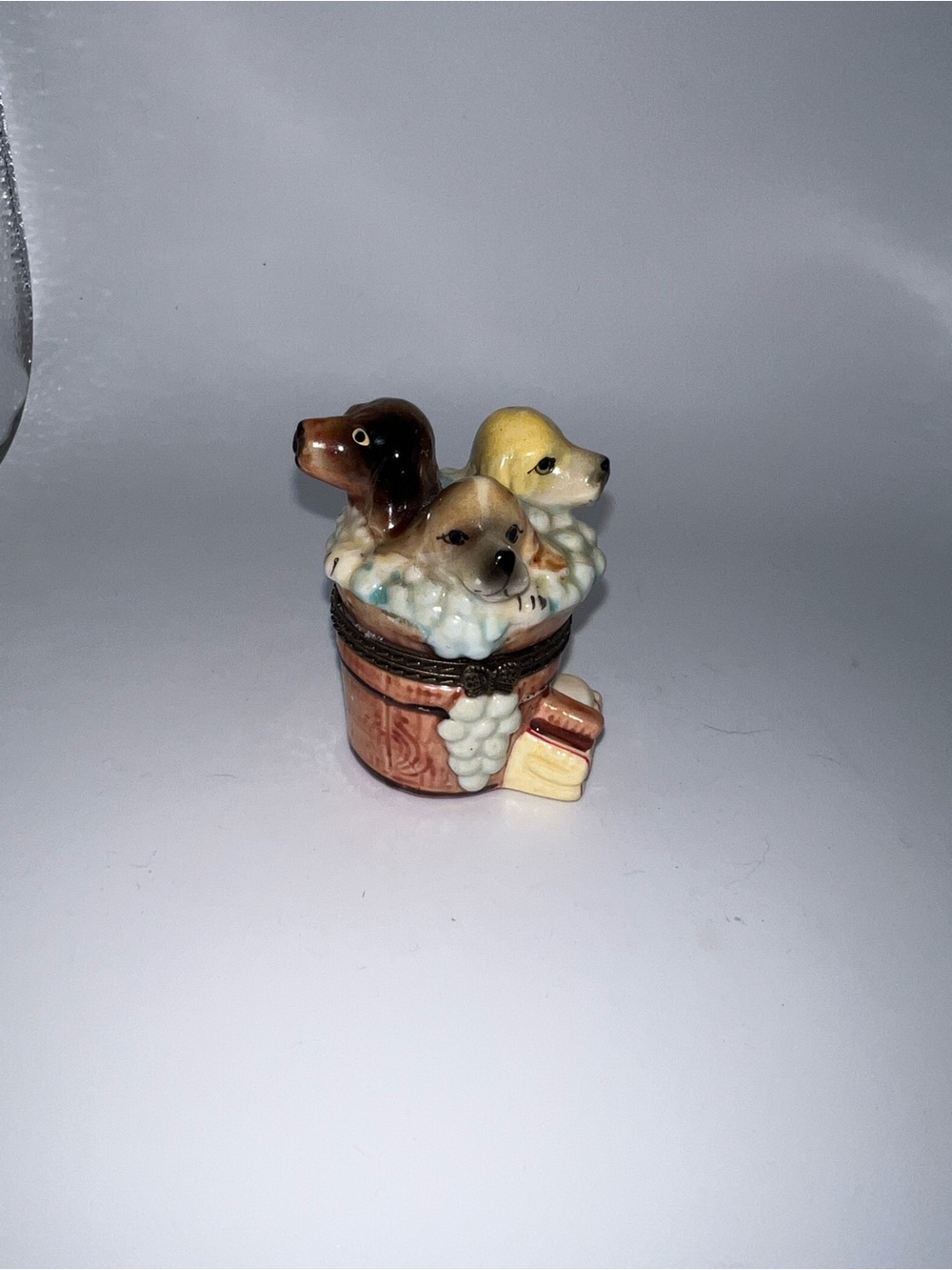Ceramic Puppy Bath Figurine - Brown, Tan, Yellow - Small Pets Decor